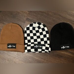 Millie + Roo Beanie Set - Brown, Checkered, Black